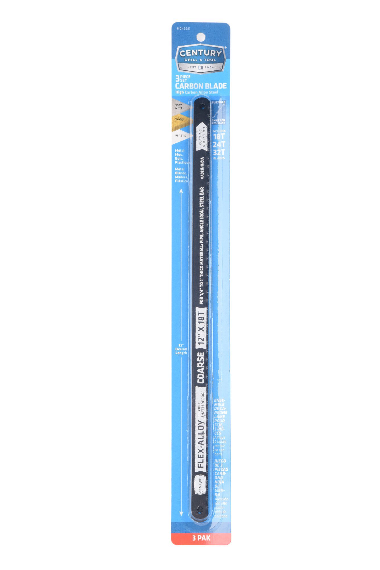 3 Piece Carbon Alloy Steel Hacksaw Blade Set