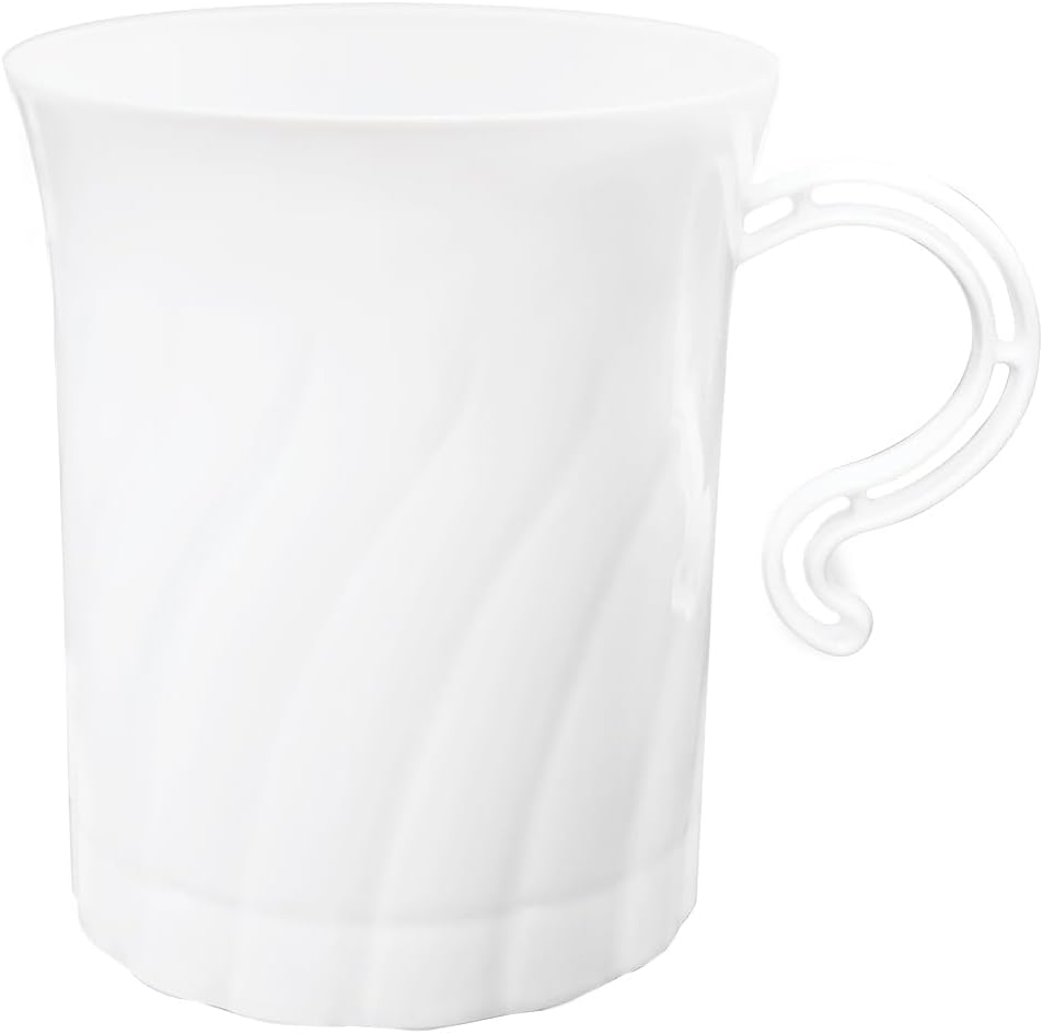 Party Essentials Disposable Plastic 8 oz. Swirled Cups With Handle for Coffee/Tea/Dessert/Fruit/Punch Drinks, White, 20 Count Party Essentials Disposable Plastic 8 oz. Swirled Cups With Handle for Coffee/Tea/Dessert/Fruit/Punch Drinks, White, 20 Count