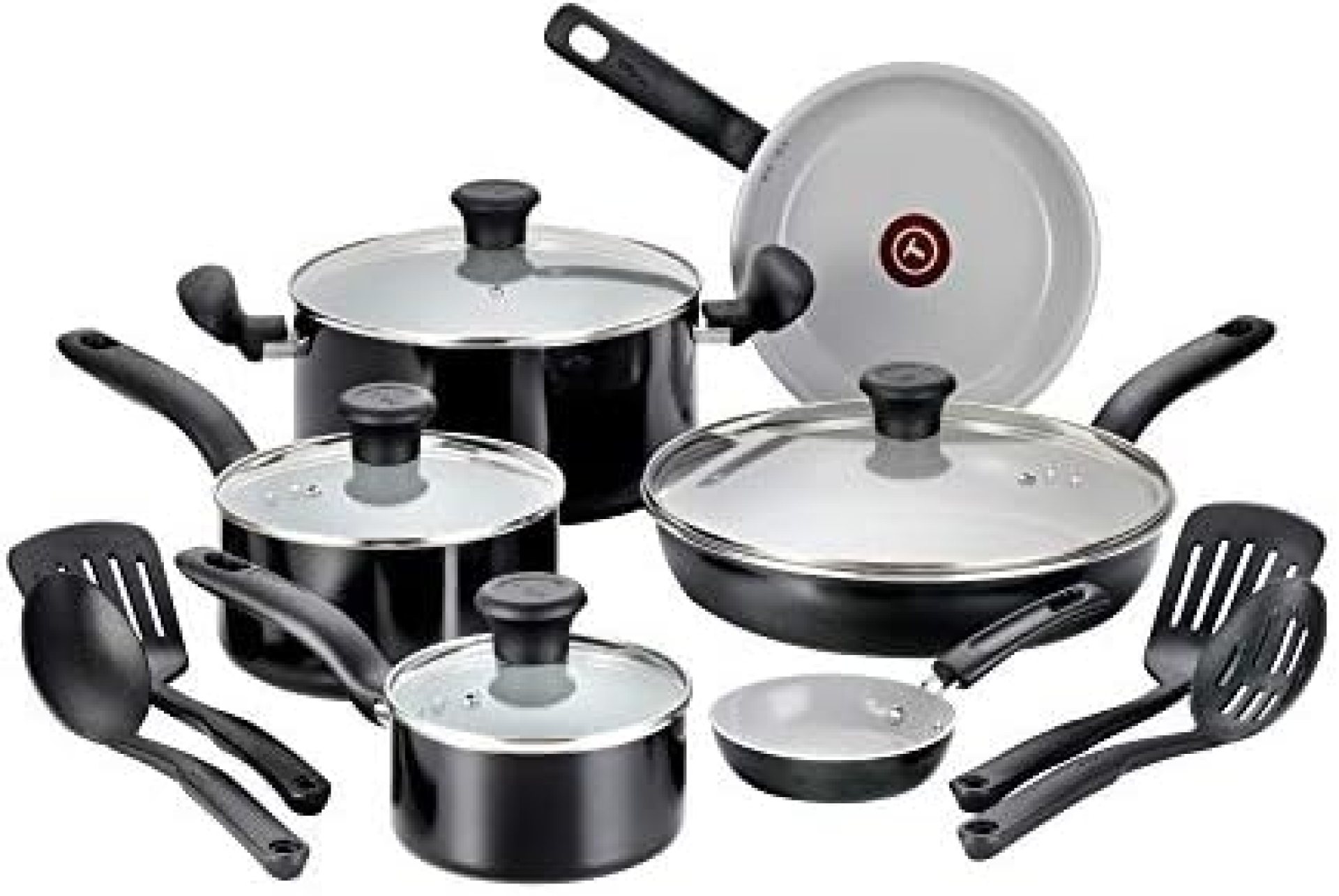 T-fal Initiatives Ceramic Non Stick Cookware Set 14 Piece, Oven Broiler Safe 350F, Kitchen Cooking Set W/Fry Pans, Saucepans, Dutch Oven, Utensils, Healthy Cooking, Pots and Pans, Home, Black T-fal Initiatives Ceramic Non Stick Cookware Set 14 Piece, Oven Broiler Safe 350F, Kitchen Cooking Set W/Fry Pans, Saucepans, Dutch Oven, Utensils, Healthy Cooking, Pots and Pans, Home, Black