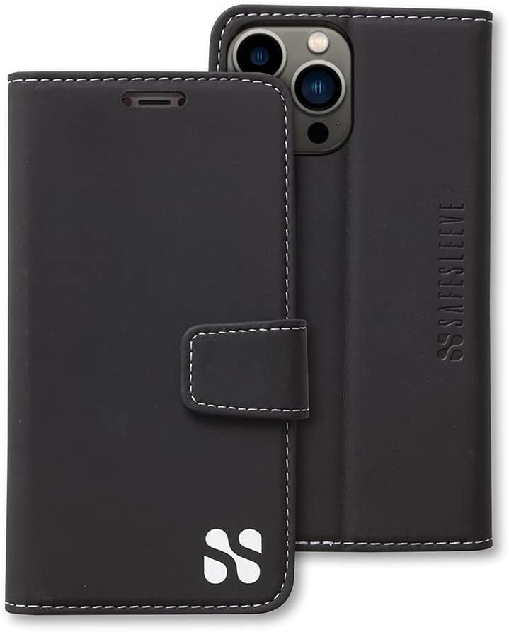 SafeSleeve EMF Protection Anti Radiation iPhone 16 Pro Max Case with Card Holder – RFID Blocker, Military-Grade Shielding, 3-Card Slots with Built-in Stand – Vegan Leather Case for Men & Women (Black) SafeSleeve EMF Protection Anti Radiation iPhone 16 Pro Max Case with Card Holder – RFID Blocker, Military-Grade Shielding, 3-Card Slots with Built-in Stand – Vegan Leather Case for Men & Women (Black)