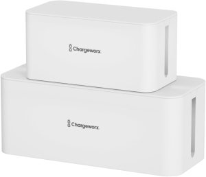 Cable-Management Box Set, Cord Organizer, Cable Box to Hide Surge Protectors and Power Strips, Desk and Floor Cord Management, Home Office and TV Wire Concealer, White