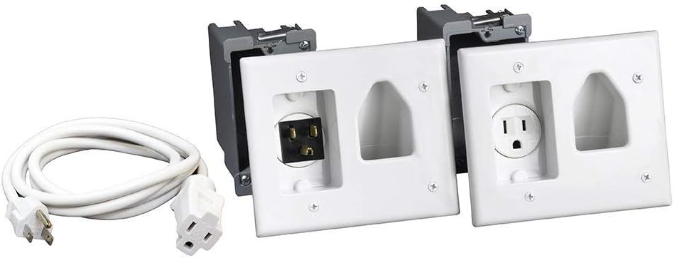 DATA COMM Electronics 45-0023-WH Recessed Pro-Power Kit with Straight Blade Inlet, 2 Gang Outlet Boxes for Low Voltage Cords & Power, In Wall Cable Management Home Theater TV, White DATA COMM Electronics 45-0023-WH Recessed Pro-Power Kit with Straight Blade Inlet, 2 Gang Outlet Boxes for Low Voltage Cords & Power, In Wall Cable Management Home Theater TV, White