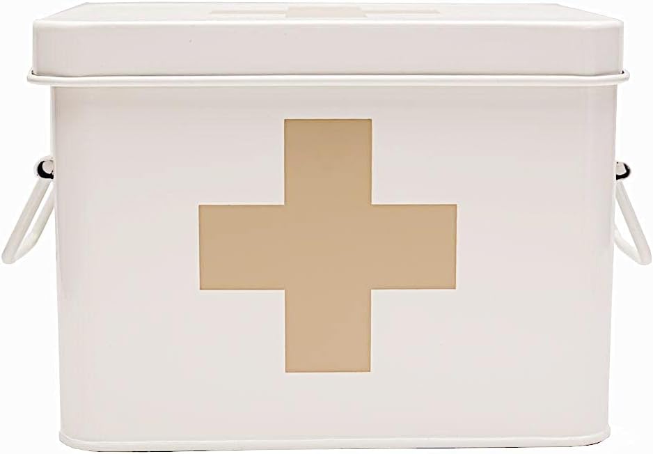 Lassos Boutique Retro Enameled First Aid Box for Medicine Storage and Home Decor with Lid and Removable Tray Lassos Boutique Retro Enameled First Aid Box for Medicine Storage and Home Decor with Lid and Removable Tray