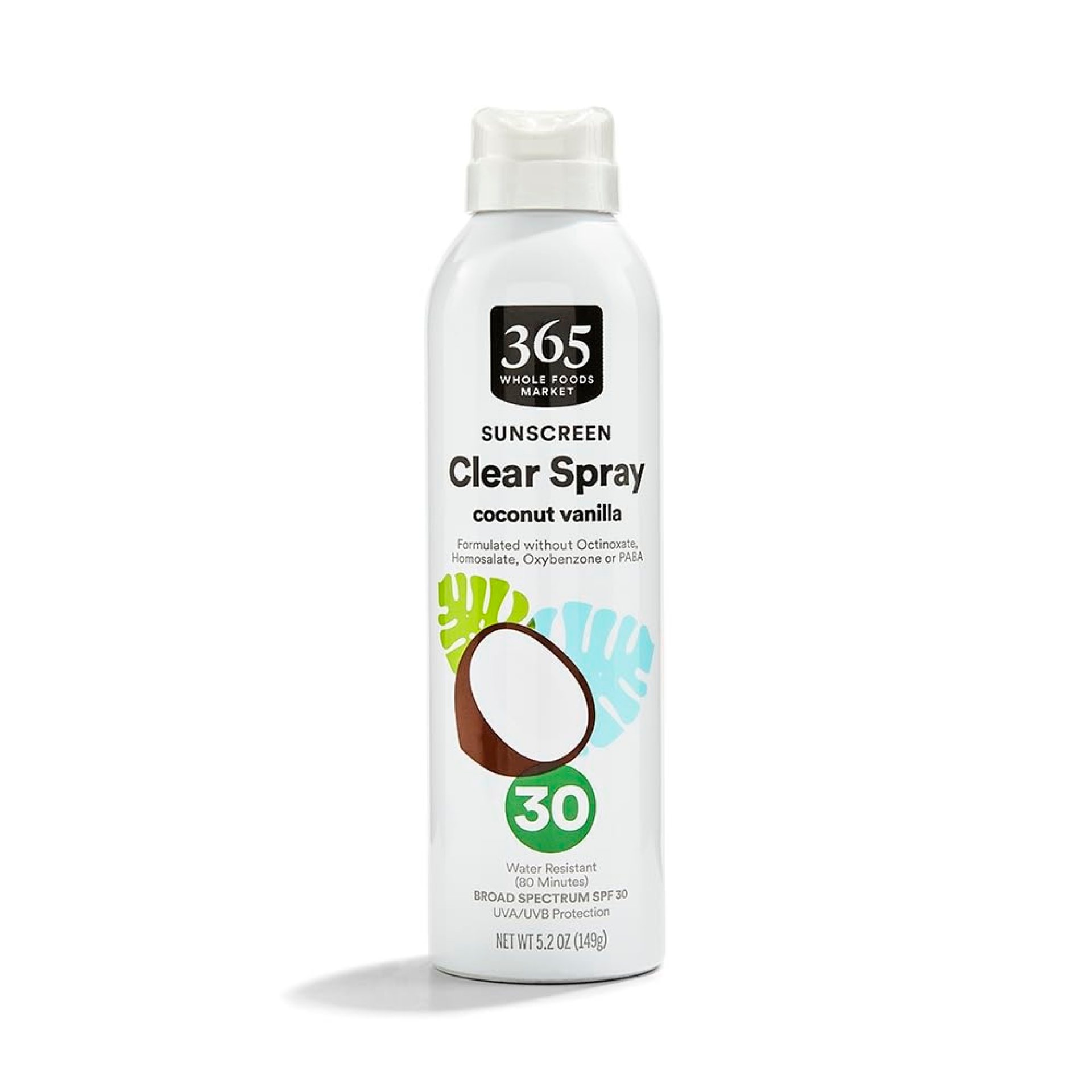 365 by Whole Foods Market, Clear Spray Sunscreen, SPF 30, Coconut Vanilla Scent, Water Resistant (80 Minutes), 5.2 Ounce 365 by Whole Foods Market, Clear Spray Sunscreen, SPF 30, Coconut Vanilla Scent, Water Resistant (80 Minutes), 5.2 Ounce