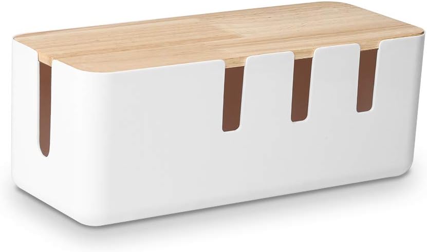 Cable Management Box by Baskiss, 12x5x4.5 inches, Wood Lid, Wire Organizer for Desk TV Computer USB Hub System to Cover and Hide & Power Strips & Cords Cable Management Box by Baskiss, 12x5x4.5 inches, Wood Lid, Wire Organizer for Desk TV Computer USB Hub System to Cover and Hide & Power Strips & Cords