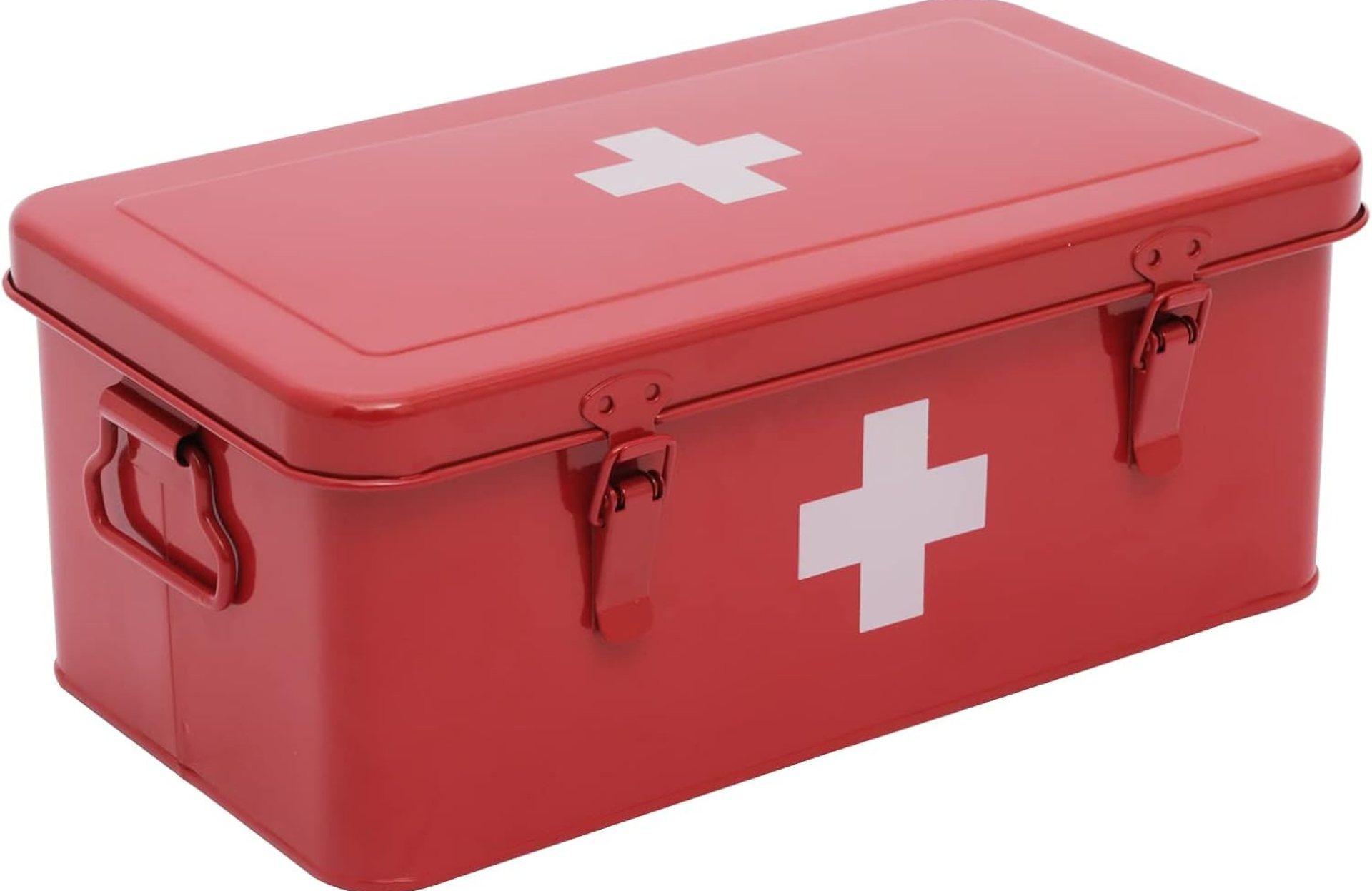 First Aid Medicine Box, First Aid Kit Supplies Bin, Metal Medicine Storage Tin, First Aid Empty Box with Safety Lock for Home Emergency Tool Set-Red First Aid Medicine Box, First Aid Kit Supplies Bin, Metal Medicine Storage Tin, First Aid Empty Box with Safety Lock for Home Emergency Tool Set-Red