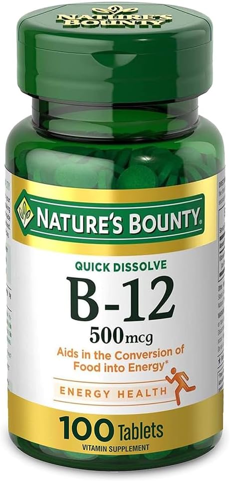 Nature’s Bounty Vitamin B12, Supports Energy Metabolism and Nervous System Health, 500mcg, 100 Quick Dissolve Tablets Nature’s Bounty Vitamin B12, Supports Energy Metabolism and Nervous System Health, 500mcg, 100 Quick Dissolve Tablets