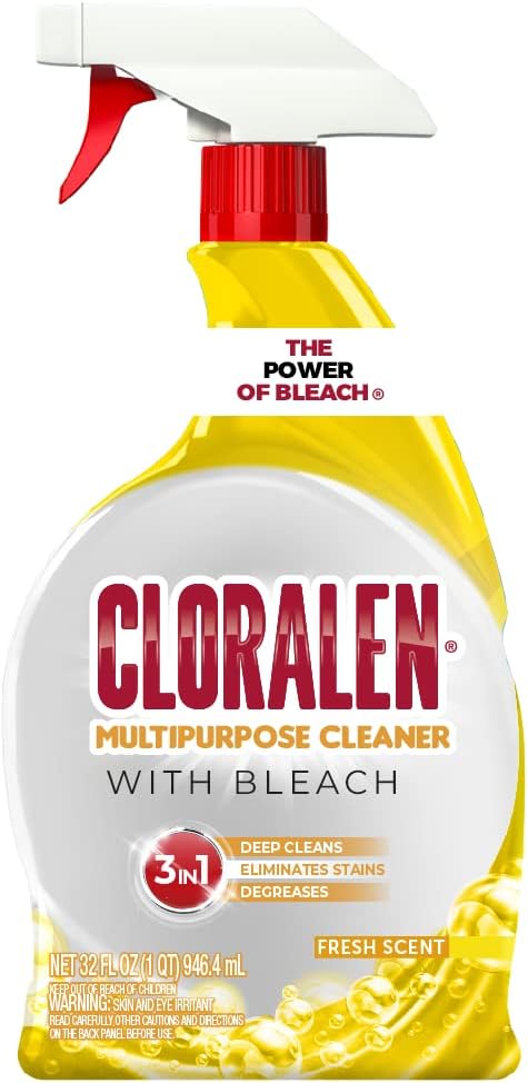 Cloralen All Purpose Cleaner with Bleach Spray – 32 fl oz – Fresh Scent – 3-in-1 Multipurpose Cleaner Spray – Deep Cleans, Eliminates Stains & Degreases Cloralen All Purpose Cleaner with Bleach Spray – 32 fl oz – Fresh Scent – 3-in-1 Multipurpose Cleaner Spray – Deep Cleans, Eliminates Stains & Degreases