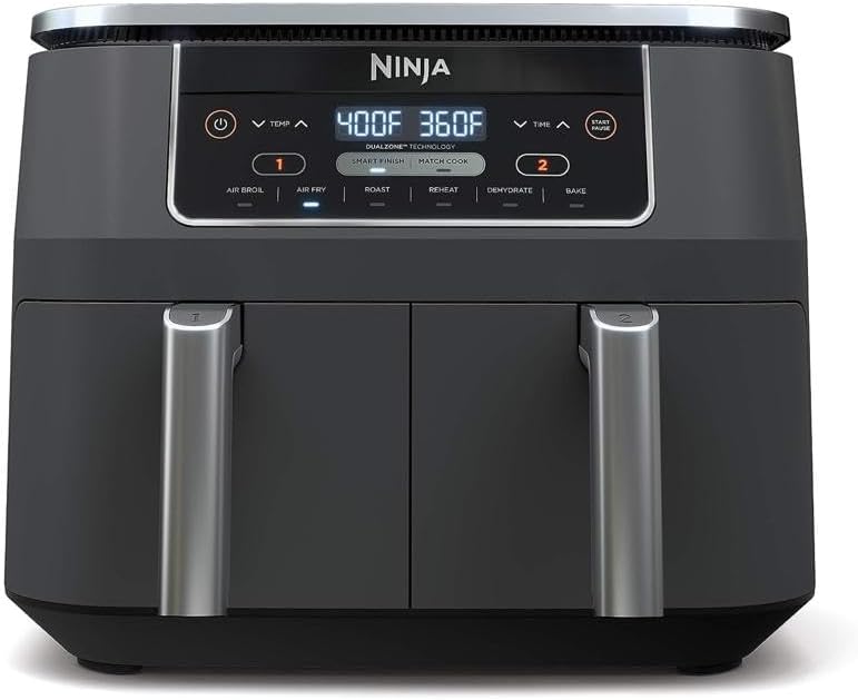 Ninja DZ201 Foodi 8 Quart 6-in-1 DualZone 2-Basket Air Fryer with 2 Independent Frying Baskets, Match Cook & Smart Finish to Roast, Broil, Dehydrate & More for Quick, Easy Meals, Grey Ninja DZ201 Foodi 8 Quart 6-in-1 DualZone 2-Basket Air Fryer with 2 Independent Frying Baskets, Match Cook & Smart Finish to Roast, Broil, Dehydrate & More for Quick, Easy Meals, Grey
