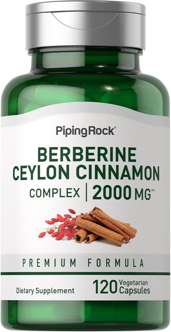 Piping Rock Berberine with Ceylon Cinnamon Supplement | 2000 mg | 120 Capsules | Vegetarian Complex | Non-GMO, Gluten Free Piping Rock Berberine with Ceylon Cinnamon Supplement | 2000 mg | 120 Capsules | Vegetarian Complex | Non-GMO, Gluten Free
