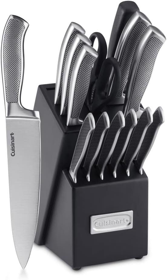 CUISINART Block Knife Set, 15pc Cutlery Knife Set with Steel Blades for Precise Cutting , Lightweight, Stainless Steel, Durable & Dishwasher Safe,C77SS-15P CUISINART Block Knife Set, 15pc Cutlery Knife Set with Steel Blades for Precise Cutting , Lightweight, Stainless Steel, Durable & Dishwasher Safe,C77SS-15P