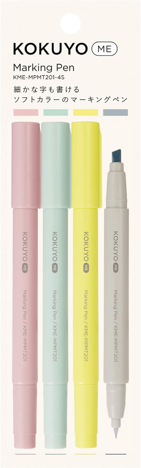 KOKUYO Me Marking Pen, 2-Way Highlighter Pen, Soft Color Marker, 4-Color Set of Taupe Rose, Fragaile Mint, Moon Lime, Grayish Fog, Japan Import (KME-MPMT201-4S) KOKUYO Me Marking Pen, 2-Way Highlighter Pen, Soft Color Marker, 4-Color Set of Taupe Rose, Fragaile Mint, Moon Lime, Grayish Fog, Japan Import (KME-MPMT201-4S)