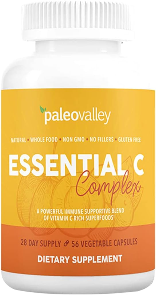 Paleovalley Essential C Complex – Vitamin C Supplement for Immune Support – 1 Pack, 450mg – Organic Superfoods Unripe Acerola Cherry, Camu Camu, Amla Berry – No Synthetic Ascorbic Acid – USA Made Paleovalley Essential C Complex – Vitamin C Supplement for Immune Support – 1 Pack, 450mg – Organic Superfoods Unripe Acerola Cherry, Camu Camu, Amla Berry – No Synthetic Ascorbic Acid – USA Made