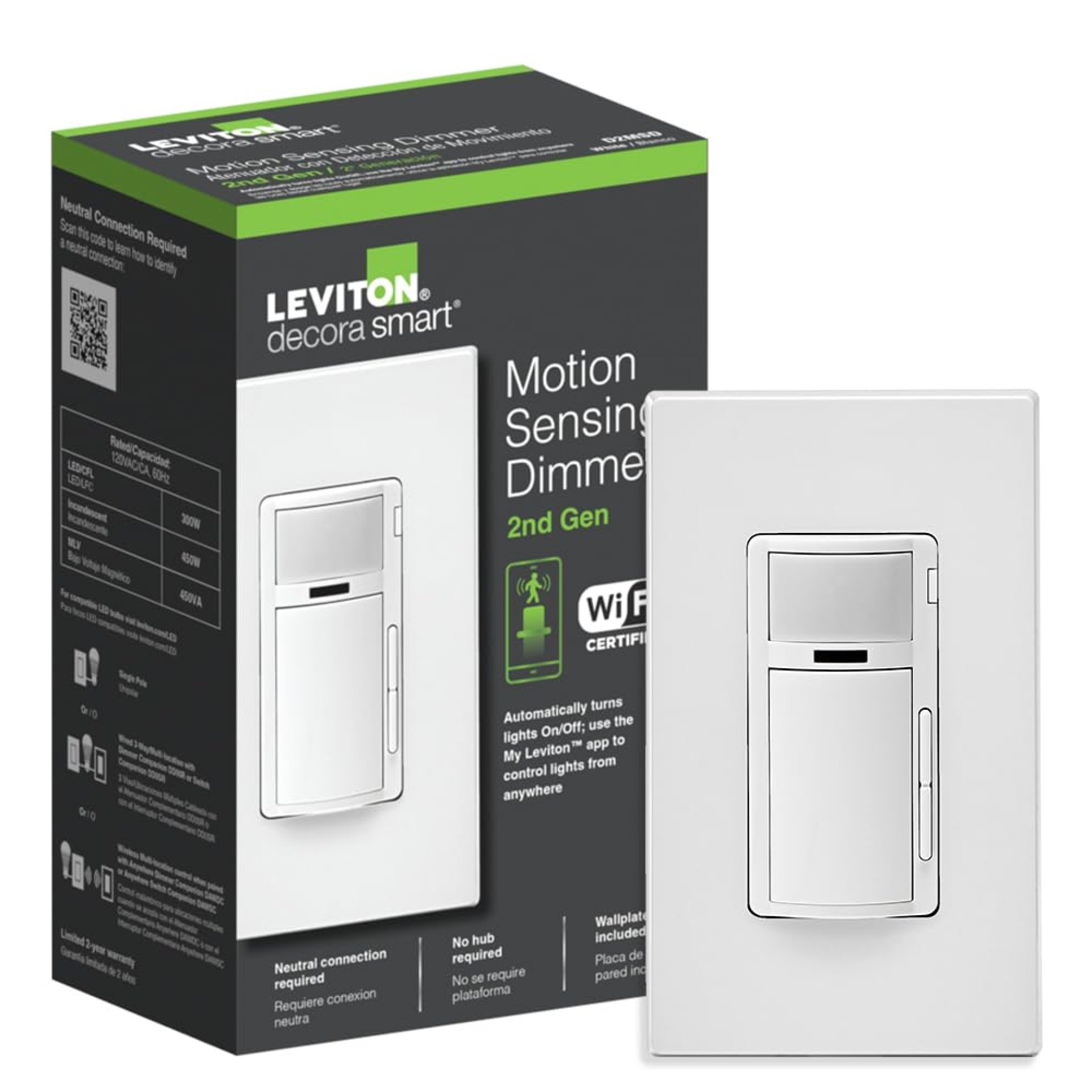 Leviton Decora Smart Motion Sensing Dimmer Switch, Wi-Fi 2nd Gen, Neutral Wire Required, Works with My Leviton, Alexa, Google Assistant, Apple Home/Siri & Wired or Wire-Free 3-Way, D2MSD-1RW, White Leviton Decora Smart Motion Sensing Dimmer Switch, Wi-Fi 2nd Gen, Neutral Wire Required, Works with My Leviton, Alexa, Google Assistant, Apple Home/Siri & Wired or Wire-Free 3-Way, D2MSD-1RW, White