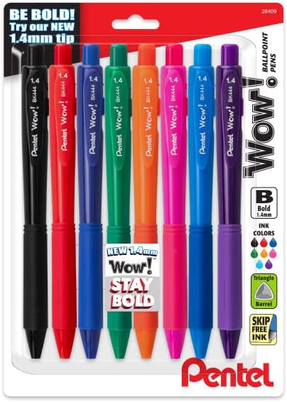 Pentel Wow! Retractable Ballpoint Pen, (1.4mm) Bold Line, Assorted Ink Colors, 8 Pack (BK444BP8M) Pentel Wow! Retractable Ballpoint Pen, (1.4mm) Bold Line, Assorted Ink Colors, 8 Pack (BK444BP8M)