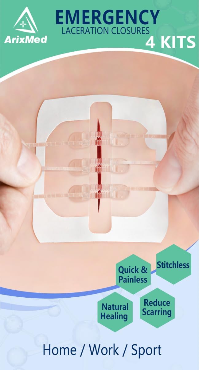 Emergency Laceration Closures, Zip Sutures Butterfly Bandaids Kit (4 Set), Repair Wounds Without Stitches, Must Have for First Aid Kits Emergency Laceration Closures, Zip Sutures Butterfly Bandaids Kit (4 Set), Repair Wounds Without Stitches, Must Have for First Aid Kits