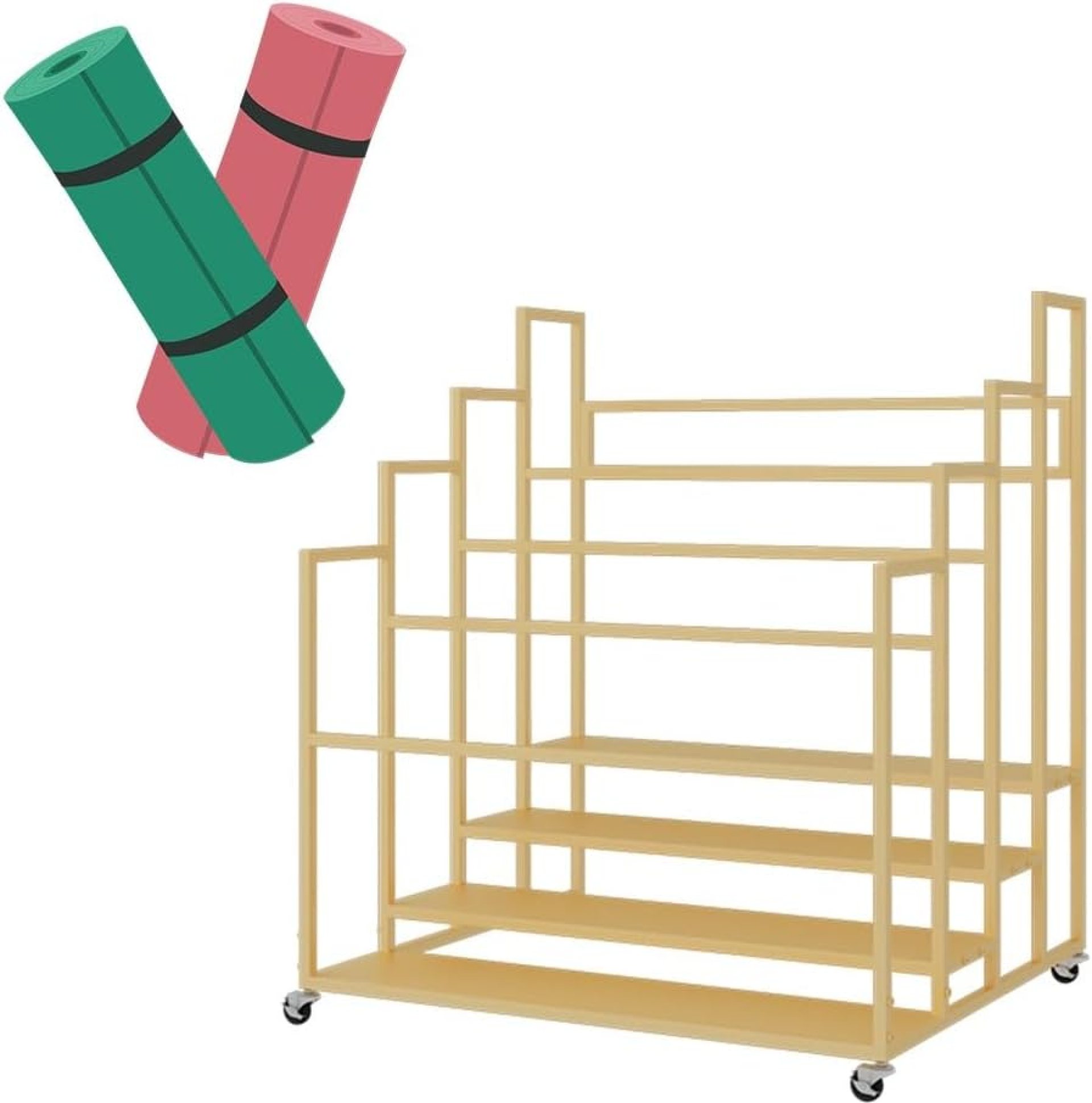 Yoga Mat Holder Basket, Large Yoga Mat Storage Cart with Wheels, Yoga Mat Rack Foam Rollers Organizer, Commercial Rack for Yoga Mat Foam Roller Storage for Gym/Yoga Studio Hold 30 Exercise Mats(Gold,4 Yoga Mat Holder Basket, Large Yoga Mat Storage Cart with Wheels, Yoga Mat Rack Foam Rollers Organizer, Commercial Rack for Yoga Mat Foam Roller Storage for Gym/Yoga Studio Hold 30 Exercise Mats(Gold,4