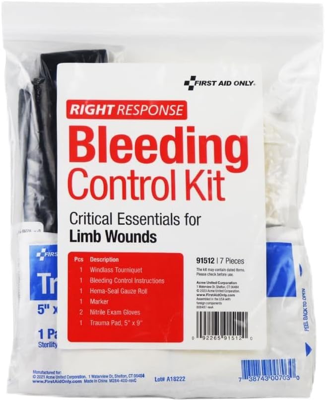 First Aid Only 91512 Critical Essentials Bleeding Control Kit for Limb Wounds, 7 Pieces First Aid Only 91512 Critical Essentials Bleeding Control Kit for Limb Wounds, 7 Pieces