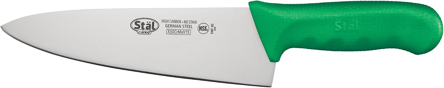 Winco 8″ Commercial-Grade Chef’s Knife with German Steel Blade, Green Winco 8″ Commercial-Grade Chef’s Knife with German Steel Blade, Green