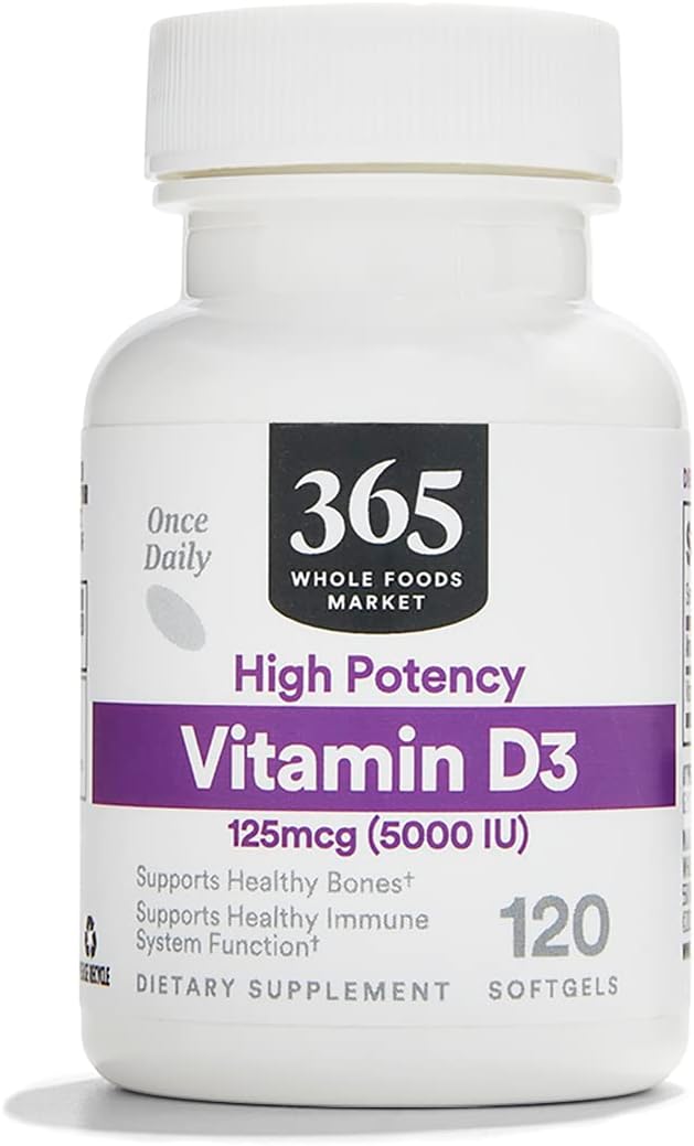 365 by Whole Foods Market, Vitamin D3 Softgels, 5000 IU, 120 CT 365 by Whole Foods Market, Vitamin D3 Softgels, 5000 IU, 120 CT