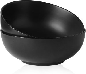 Kanwone Large Serving Bowls – 9.5 inch, 90oz Ceramic Salad Bowls, Fruit Bowls, Pasta, Soup Bowls, Set of 2, Serving Bowls for Entertaining, Microwave and Dishwasher Safe, Matte Black