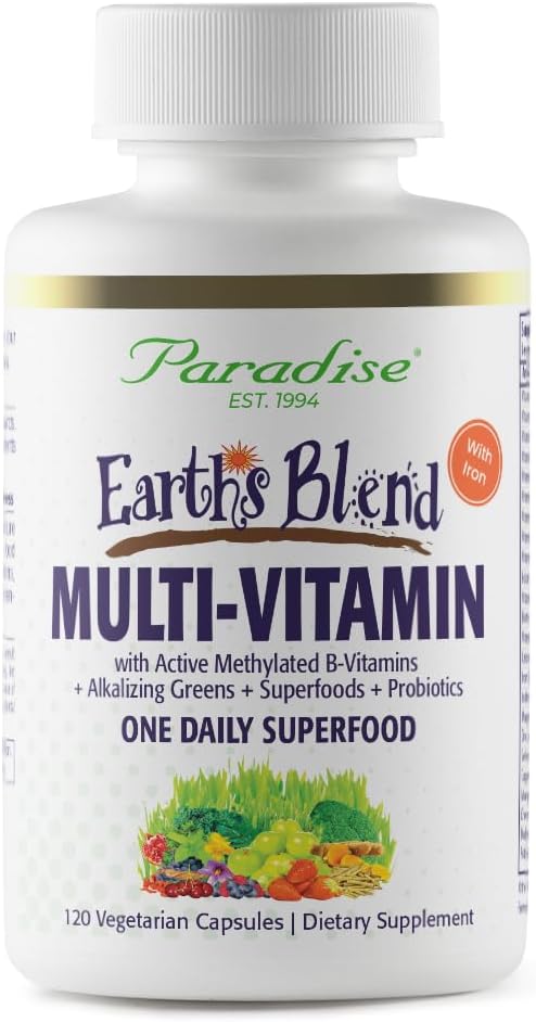 Paradise Herbs Earth’s Blend Women’s Once Daily Multivitamin with Iron, 48 Organic Superfoods, Probiotics, Antioxidants, Vitamins A, B12, C, D, K2, 120 Capsules Paradise Herbs Earth’s Blend Women’s Once Daily Multivitamin with Iron, 48 Organic Superfoods, Probiotics, Antioxidants, Vitamins A, B12, C, D, K2, 120 Capsules