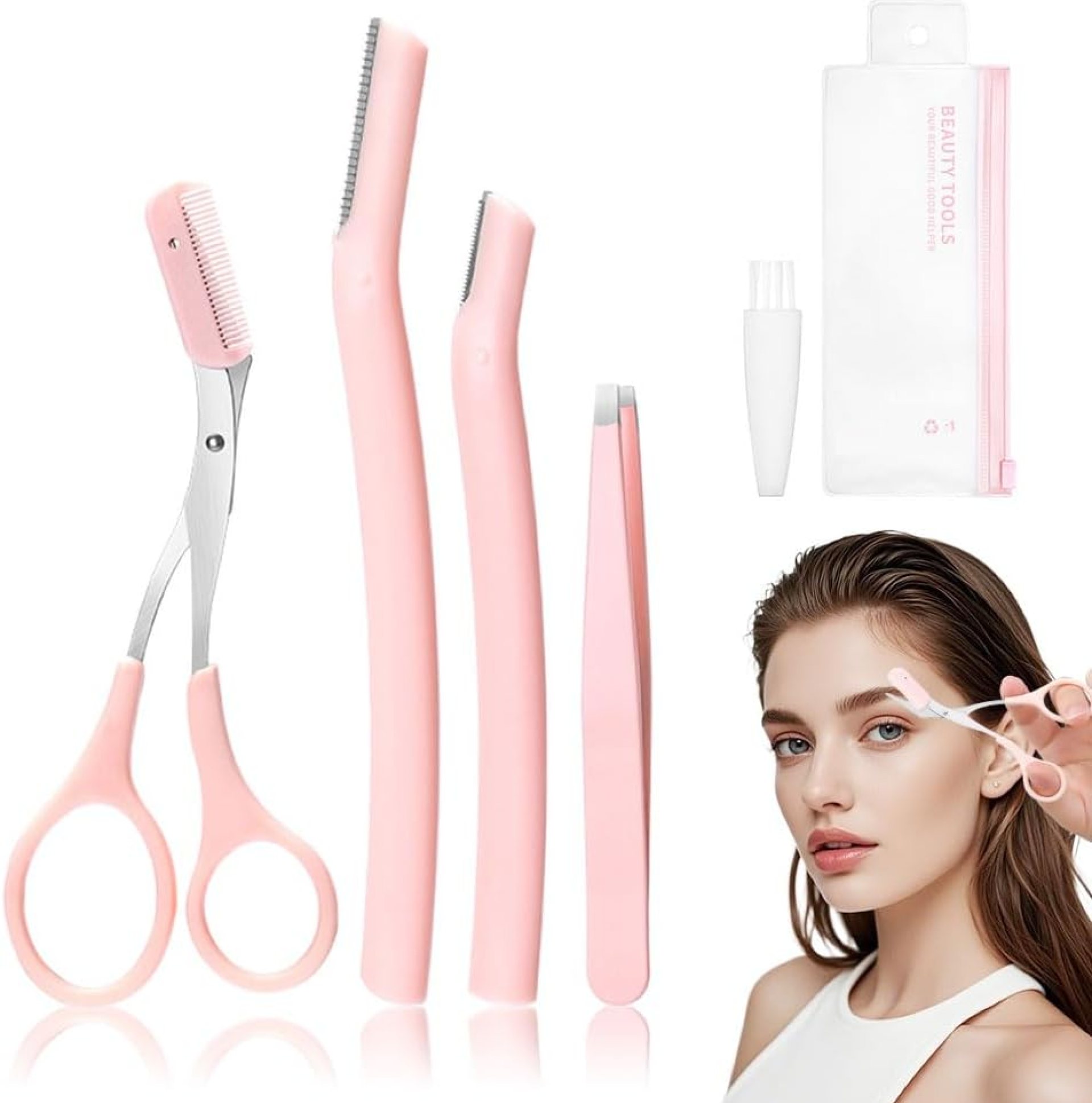 Eyebrow Scissors with Comb, 2025 New Eyebrow Trimmer, Precision Eyebrow Grooming Kit with Scissors Tweezers and Eyebrow Trimming Razor, Ergonomic Eyebrow Grooming Set for Women and Men (Pink) Eyebrow Scissors with Comb, 2025 New Eyebrow Trimmer, Precision Eyebrow Grooming Kit with Scissors Tweezers and Eyebrow Trimming Razor, Ergonomic Eyebrow Grooming Set for Women and Men (Pink)