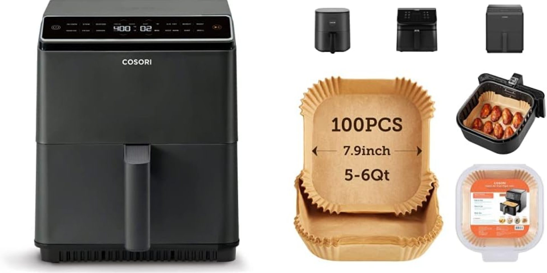 COSORI Pro III Air Fryer Dual Blaze, 6.8-Quart, Precise Temps Prevent Overcooking & COSORI Air Fryer Disposable Paper Liners, Non-Stick,7.9 inch for 5 to 6 QT Basket, 100 PCS COSORI Pro III Air Fryer Dual Blaze, 6.8-Quart, Precise Temps Prevent Overcooking & COSORI Air Fryer Disposable Paper Liners, Non-Stick,7.9 inch for 5 to 6 QT Basket, 100 PCS