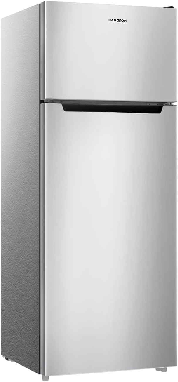 BANGSON 7.7 Cu.Ft Refrigerator with Freezer, Apartment Size Fridge with Top Freezer, for Apartment, Office, Kitchen and Garage, Stainless Steel, Silver BANGSON 7.7 Cu.Ft Refrigerator with Freezer, Apartment Size Fridge with Top Freezer, for Apartment, Office, Kitchen and Garage, Stainless Steel, Silver