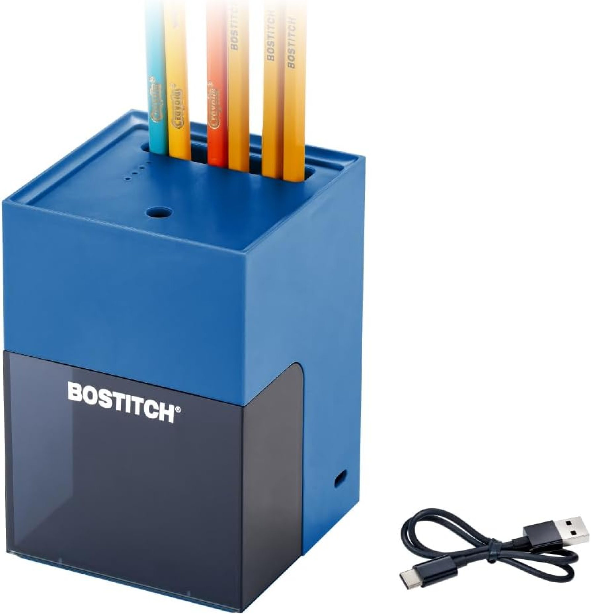 Bostitch Konnect Rechargeable Pencil Sharpener (USB-C), Auto-Stop Helical Cutter, Portable Electric Sharpener for No.2/Colored Pencils, Home, Office, Classroom, Blue Bostitch Konnect Rechargeable Pencil Sharpener (USB-C), Auto-Stop Helical Cutter, Portable Electric Sharpener for No.2/Colored Pencils, Home, Office, Classroom, Blue
