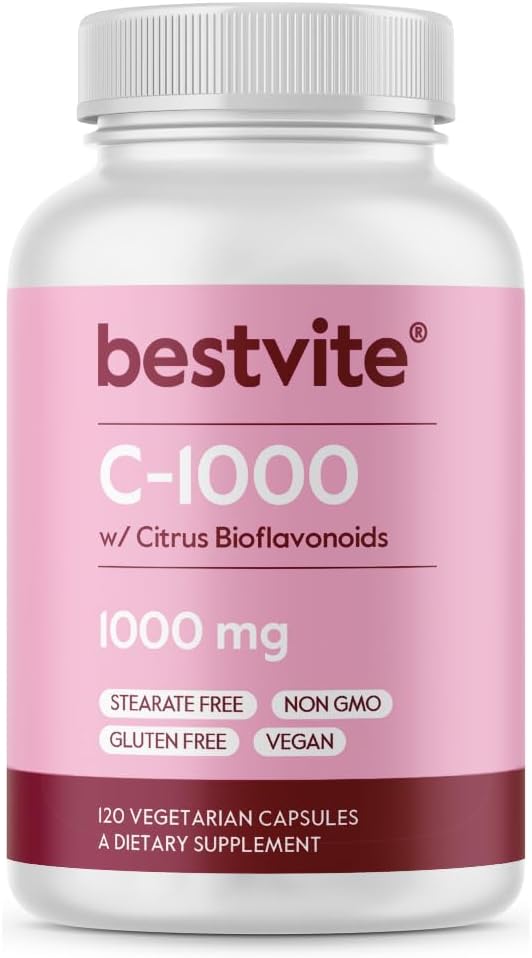 BESTVITE Vitamin C 1000mg (120 Vegetarian Capsules) with Citrus Bioflavinoids – No Stearates – Vegan – Non GMO – Gluten Free BESTVITE Vitamin C 1000mg (120 Vegetarian Capsules) with Citrus Bioflavinoids – No Stearates – Vegan – Non GMO – Gluten Free