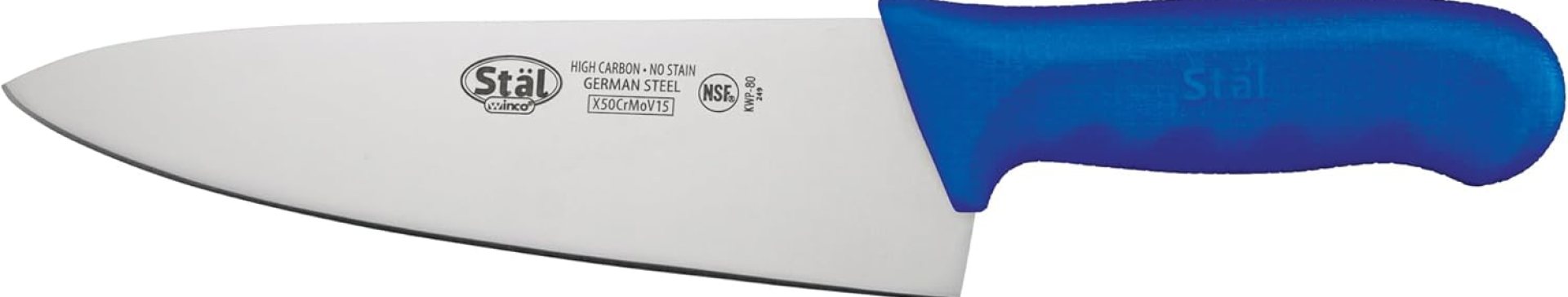 Winco 8″ Commercial-Grade Chef’s Knife with German Steel Blade, Blue Winco 8″ Commercial-Grade Chef’s Knife with German Steel Blade, Blue