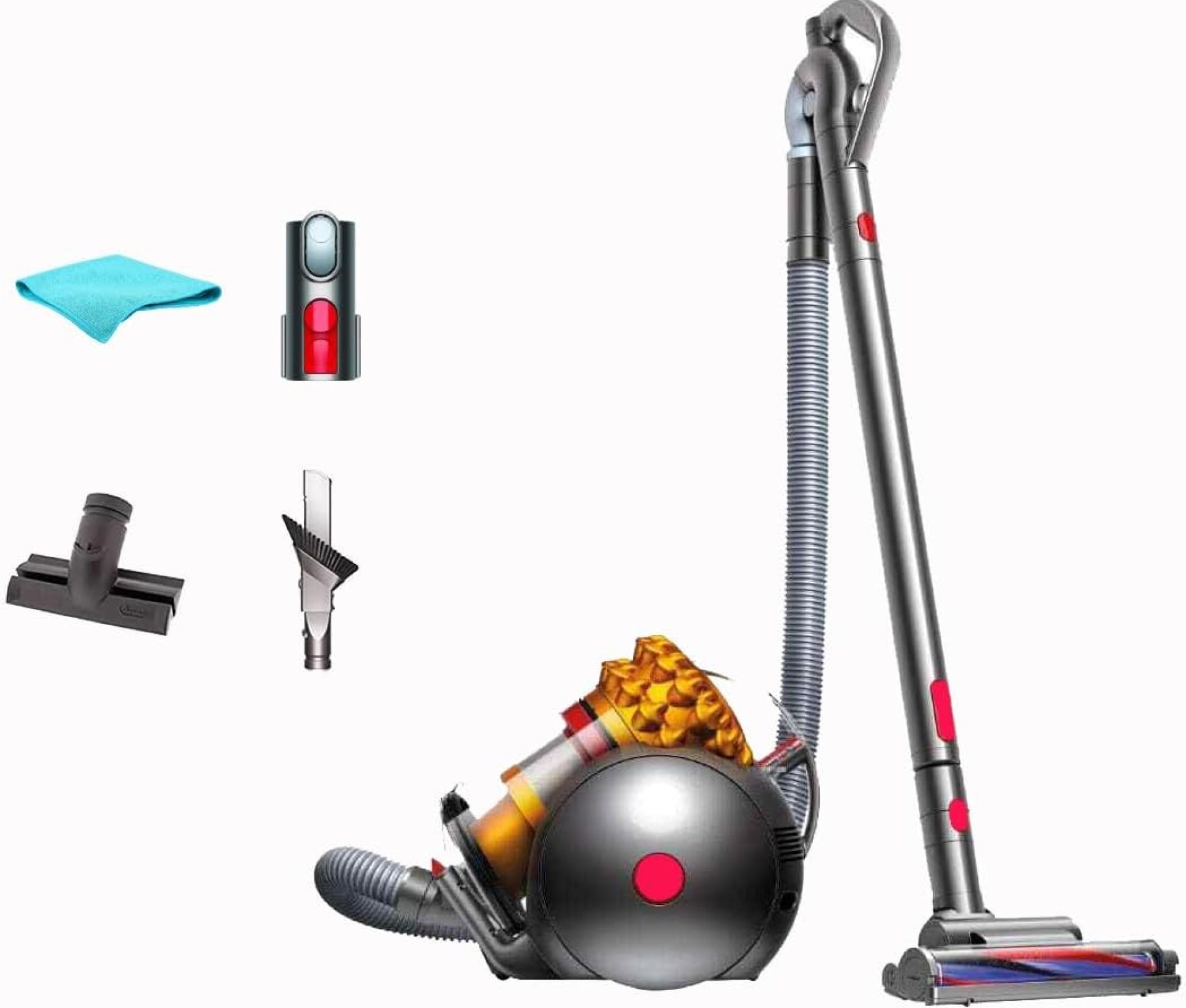 Dyson Big Ball Turbinehead Canister Vacuum Cleaner, Pro Bagless, HEPA Filter, Strong Suction, Self-Adjusting Cleaner Head, Large bin, Yellow/Iron, with 5AVE Microfiber Cloth Dyson Big Ball Turbinehead Canister Vacuum Cleaner, Pro Bagless, HEPA Filter, Strong Suction, Self-Adjusting Cleaner Head, Large bin, Yellow/Iron, with 5AVE Microfiber Cloth