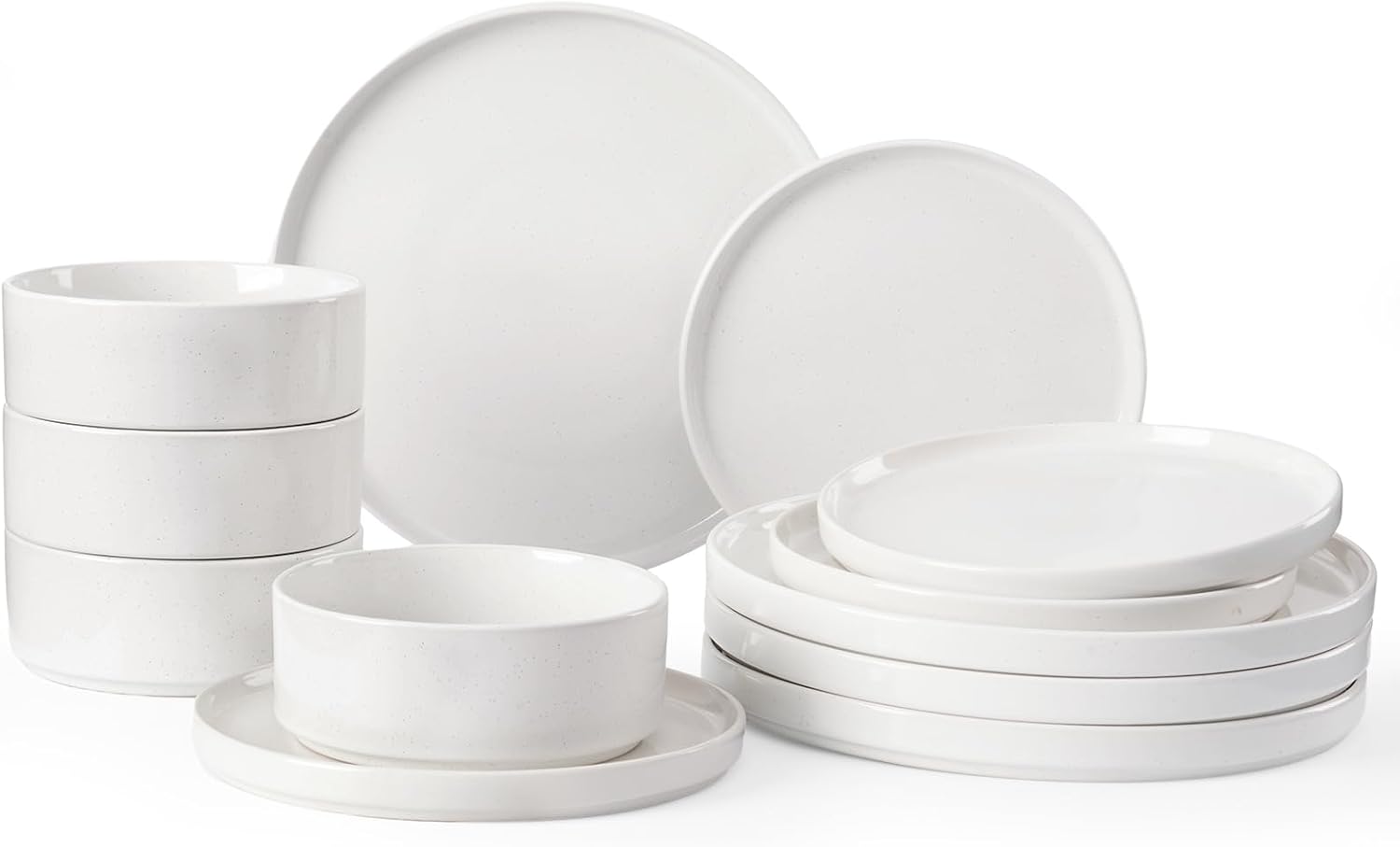 Famiware Nebula Plates and Bowls Set, 12 Pieces Dinnerware Sets, Dishes Set for 4, White Famiware Nebula Plates and Bowls Set, 12 Pieces Dinnerware Sets, Dishes Set for 4, White