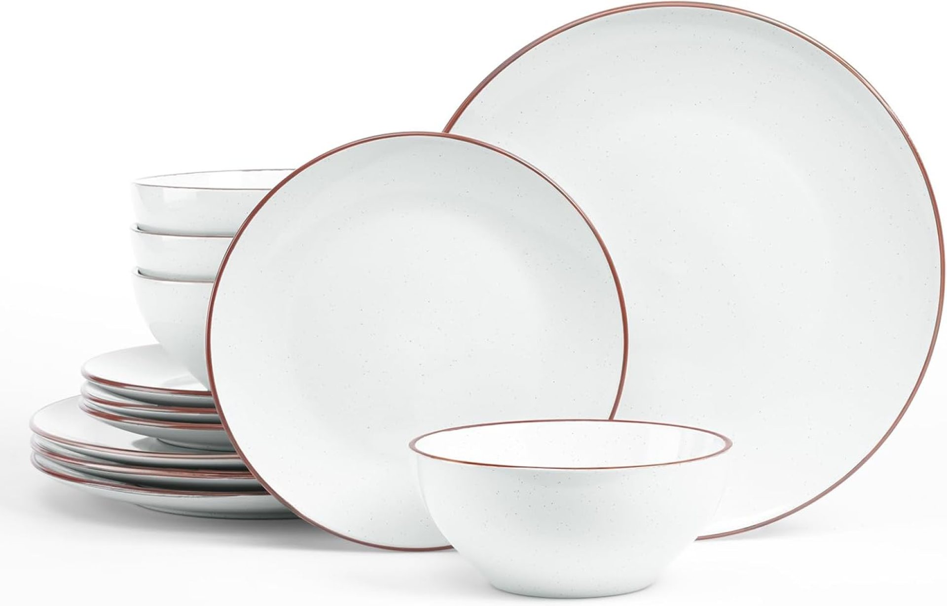 Famiware Venus Ceramic Plates and Bowls Sets, Speckled Dinnerware Dish Sets for 4 (12 Pieces) – Microwave and Dishwasher Safe, Matte White Famiware Venus Ceramic Plates and Bowls Sets, Speckled Dinnerware Dish Sets for 4 (12 Pieces) – Microwave and Dishwasher Safe, Matte White