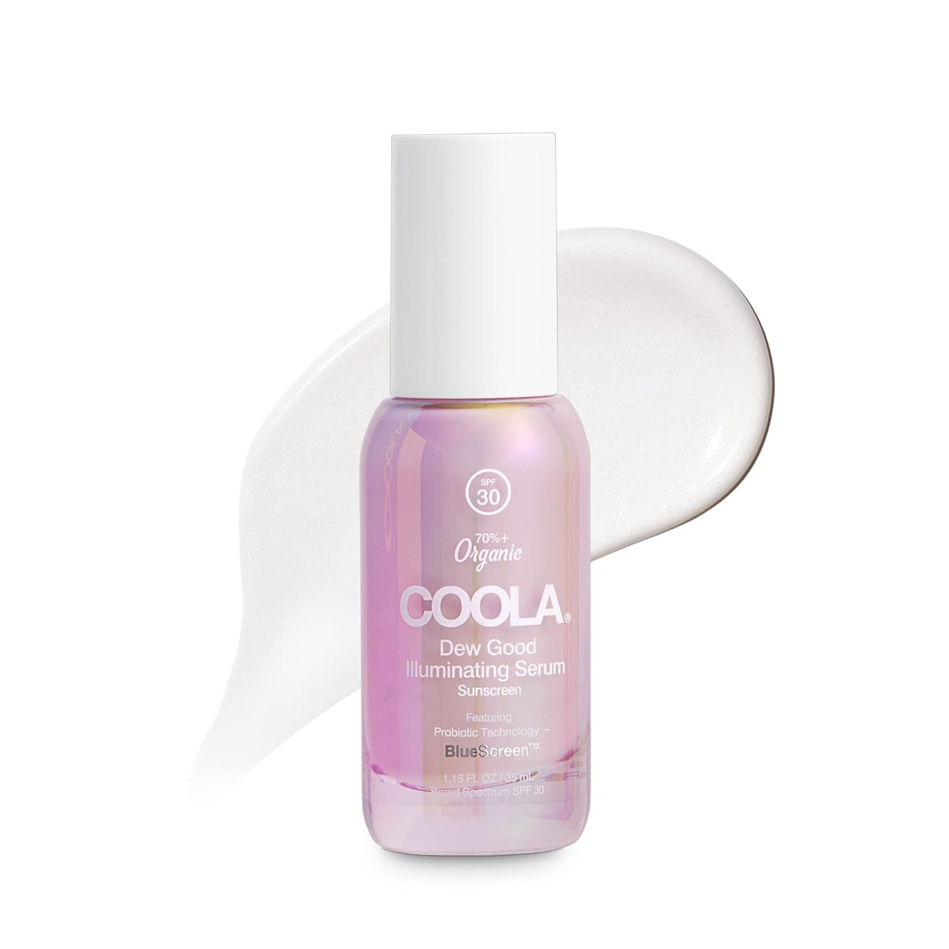 COOLA Organic Dew Good Illuminating Probiotic Serum with SPF 30, Dermatologist Tested Sunscreen with Plant-Derived BlueScreen Digital De-Stress Technology, 1.15 Fl Oz COOLA Organic Dew Good Illuminating Probiotic Serum with SPF 30, Dermatologist Tested Sunscreen with Plant-Derived BlueScreen Digital De-Stress Technology, 1.15 Fl Oz