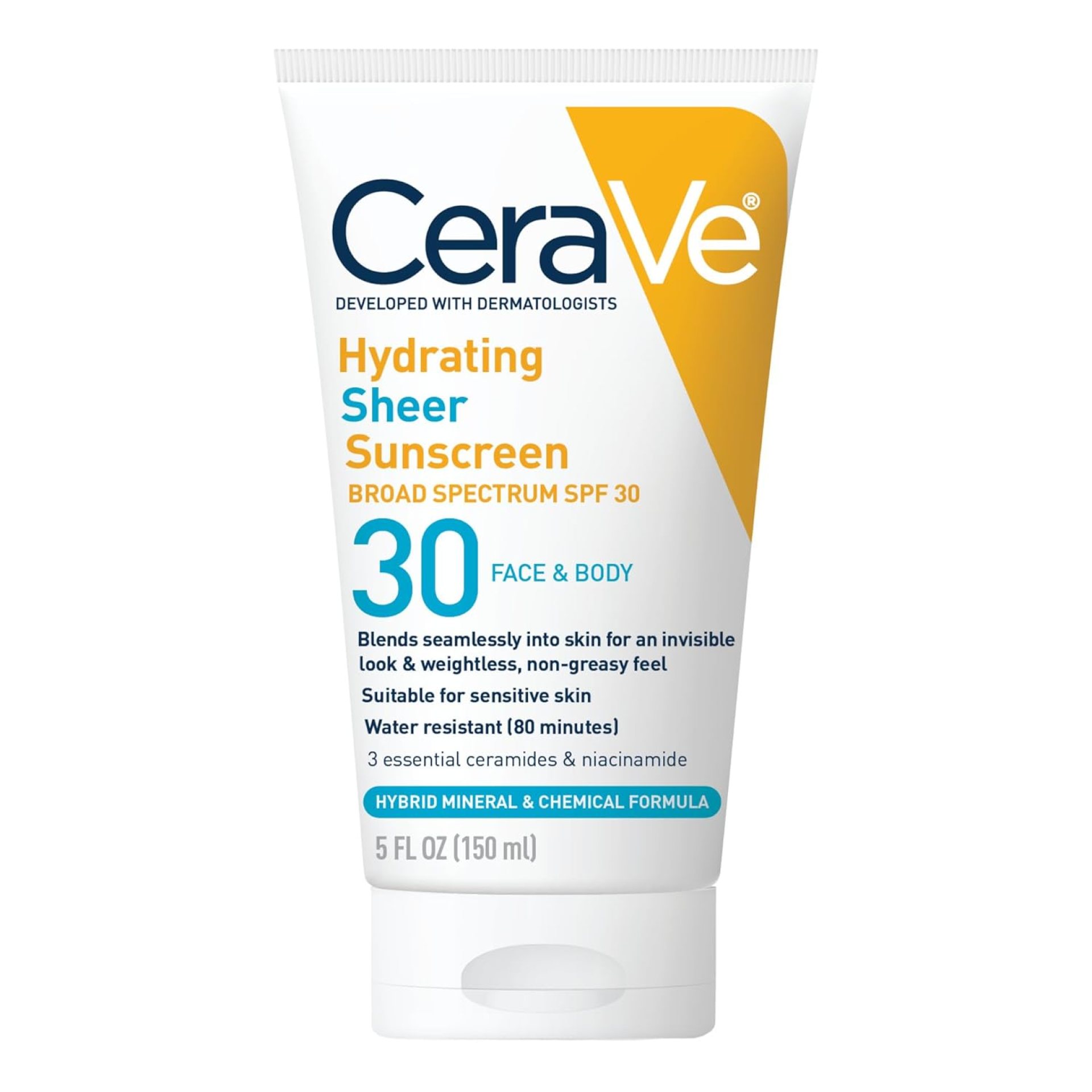 CeraVe Hydrating Sheer Sunscreen with SPF 30 for Face and Body, Mineral & Chemical Sunscreen for Men & Women with Zinc Oxide, Hyaluronic Acid and Ceramides, Paraben-Free + Fragrance-Free, 5 Ounces CeraVe Hydrating Sheer Sunscreen with SPF 30 for Face and Body, Mineral & Chemical Sunscreen for Men & Women with Zinc Oxide, Hyaluronic Acid and Ceramides, Paraben-Free + Fragrance-Free, 5 Ounces