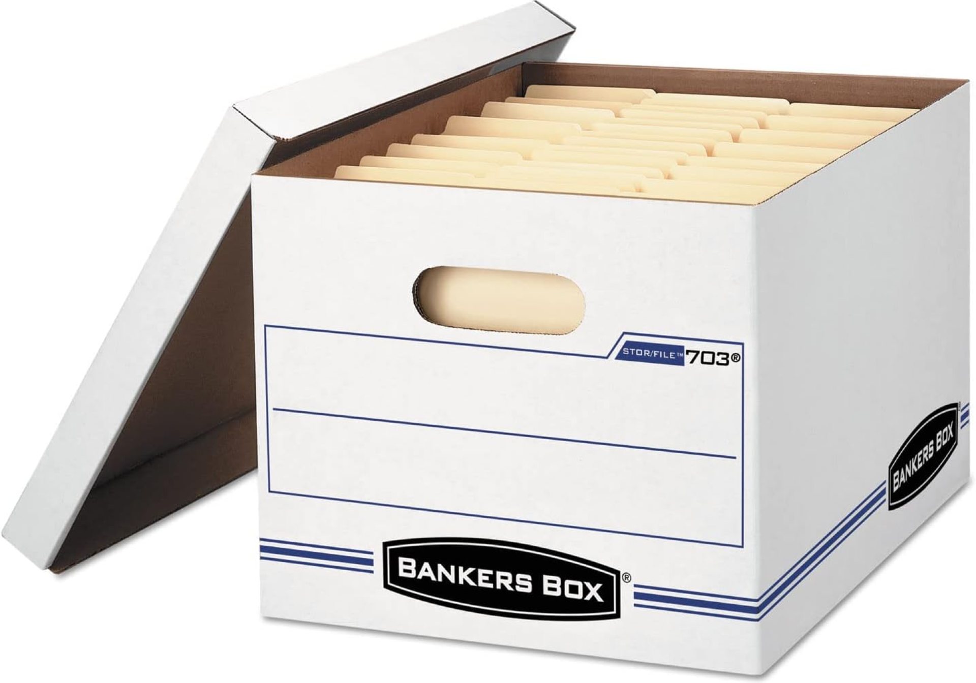 Bankers Box 12 Pack STOR/FILE Basic Duty File Storage Boxes, Standard Assembly, Lift-off Lid, Letter/Legal, White/Blue Bankers Box 12 Pack STOR/FILE Basic Duty File Storage Boxes, Standard Assembly, Lift-off Lid, Letter/Legal, White/Blue