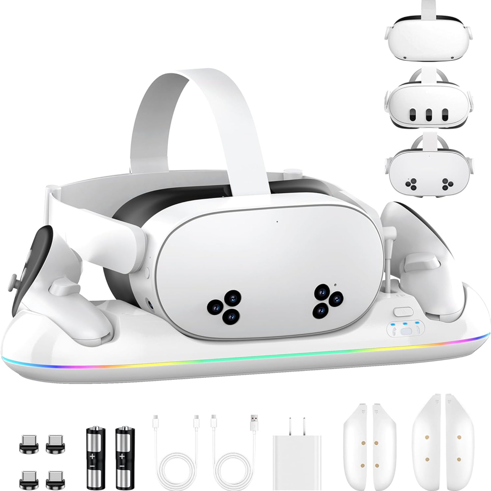 Charging Dock for Meta Quest 3S/3/2, 20W Magnetic Charging Station for Oculus Quest 3S/3/2 Accessories with Rechargeable 2X2100mAh Batteries, RGB Charging Stand for VR Headset & Controllers Charging Dock for Meta Quest 3S/3/2, 20W Magnetic Charging Station for Oculus Quest 3S/3/2 Accessories with Rechargeable 2X2100mAh Batteries, RGB Charging Stand for VR Headset & Controllers