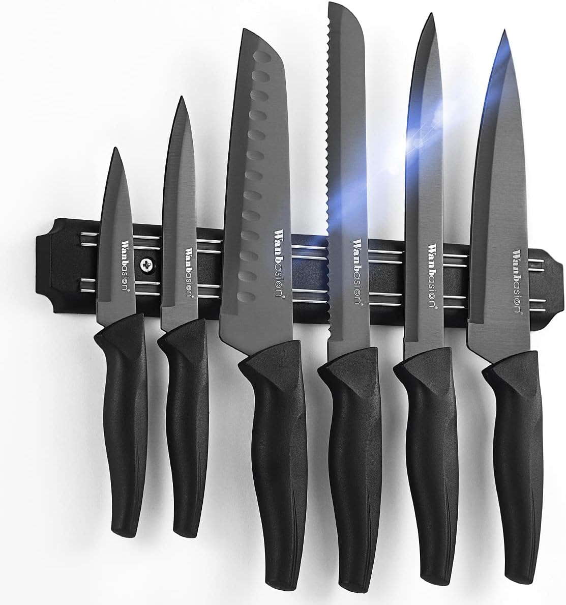 Wanbasion 7 Piece Black Sharp Knife Set for Kitchen, Stainless Steel Chef Knife Set with Magnetic Strip and Cover for Meat Cutting Wanbasion 7 Piece Black Sharp Knife Set for Kitchen, Stainless Steel Chef Knife Set with Magnetic Strip and Cover for Meat Cutting