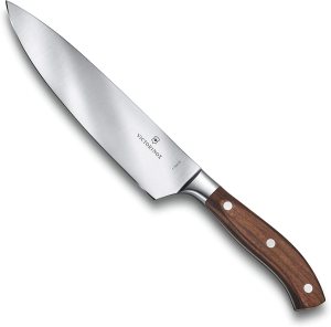 Victorinox Grand Maitre Chef’s Knife – Sharp Kitchen Knife with Straight Edge – Ergonomic Cooking Knife – Premium Kitchen Essentials – Wood Handle, 8″
