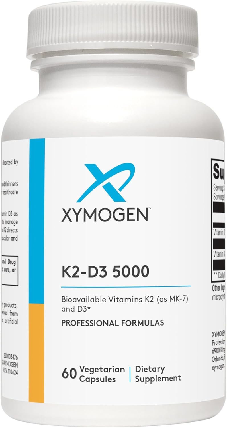 XYMOGEN K2-D3 5000 – Vitamin D3 K2 – Bioavailable Vitamin D 5000 IU (Cholecalciferol) with MK-7 – Heart, Arterial, Bone Health + Immune Support Supplement (60 Capsules) XYMOGEN K2-D3 5000 – Vitamin D3 K2 – Bioavailable Vitamin D 5000 IU (Cholecalciferol) with MK-7 – Heart, Arterial, Bone Health + Immune Support Supplement (60 Capsules)