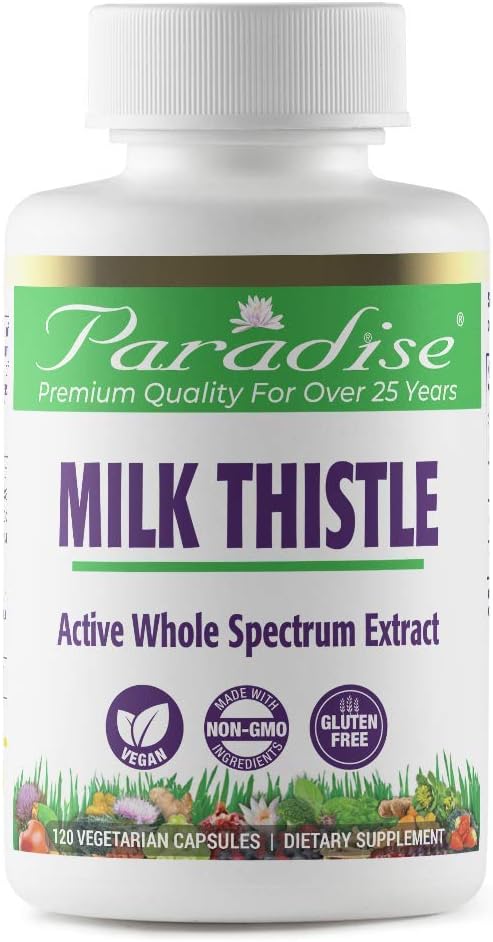 Paradise Herbs Milk Thistle, Active Whole Spectrum Extract, Super Potent, Ultra Pure, Vegan, Non GMO, Gluten Free, 120 Vegetarian Capsules Paradise Herbs Milk Thistle, Active Whole Spectrum Extract, Super Potent, Ultra Pure, Vegan, Non GMO, Gluten Free, 120 Vegetarian Capsules
