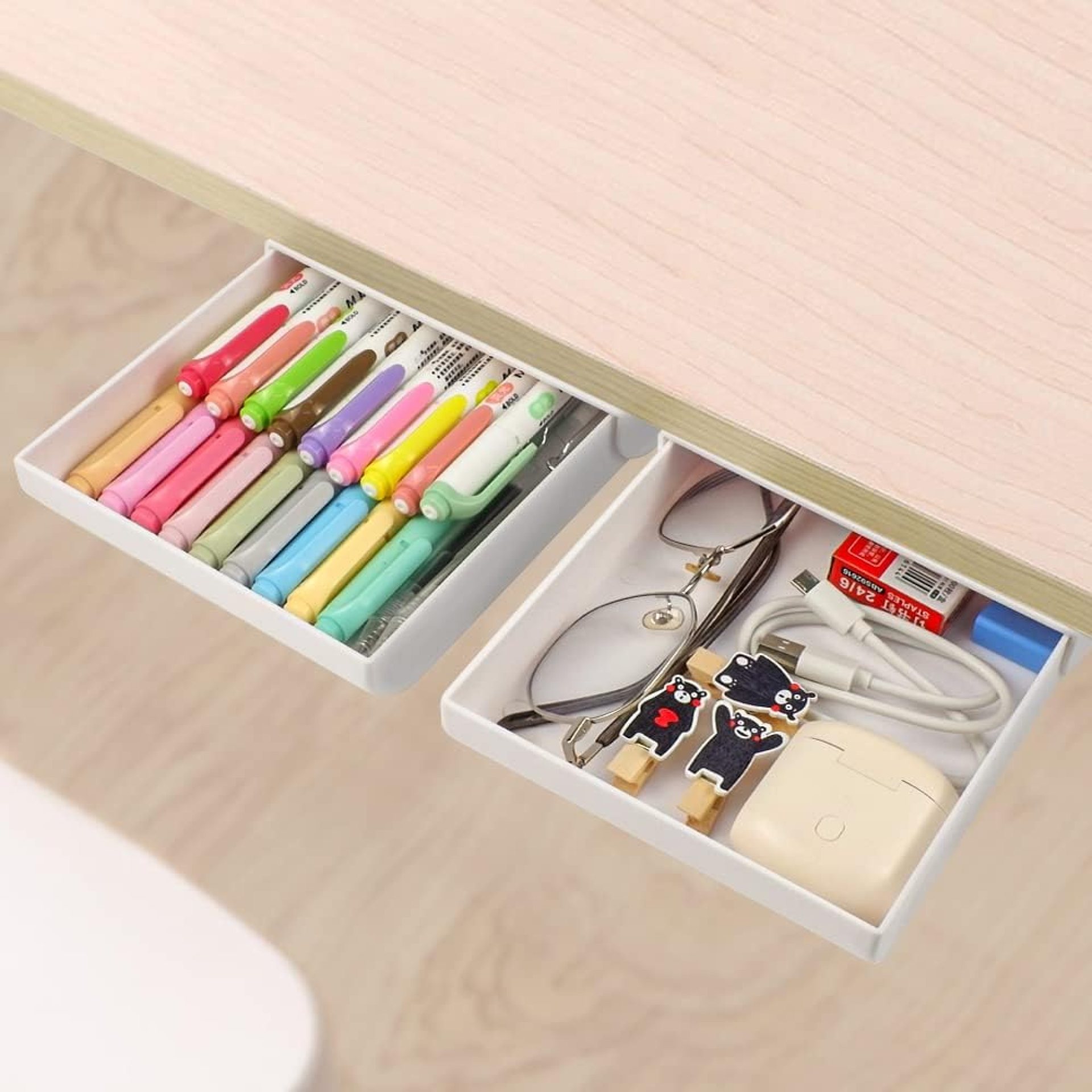 YOOUSOO 2 Pack Under Desk Drawer Organizer, Slide Out Pencil Holder, Desk Drawer Attachment, Plastic Desk Accessories & Workspace Organizers, Hidden Desktop Organizer Self-Adhesive YOOUSOO 2 Pack Under Desk Drawer Organizer, Slide Out Pencil Holder, Desk Drawer Attachment, Plastic Desk Accessories & Workspace Organizers, Hidden Desktop Organizer Self-Adhesive