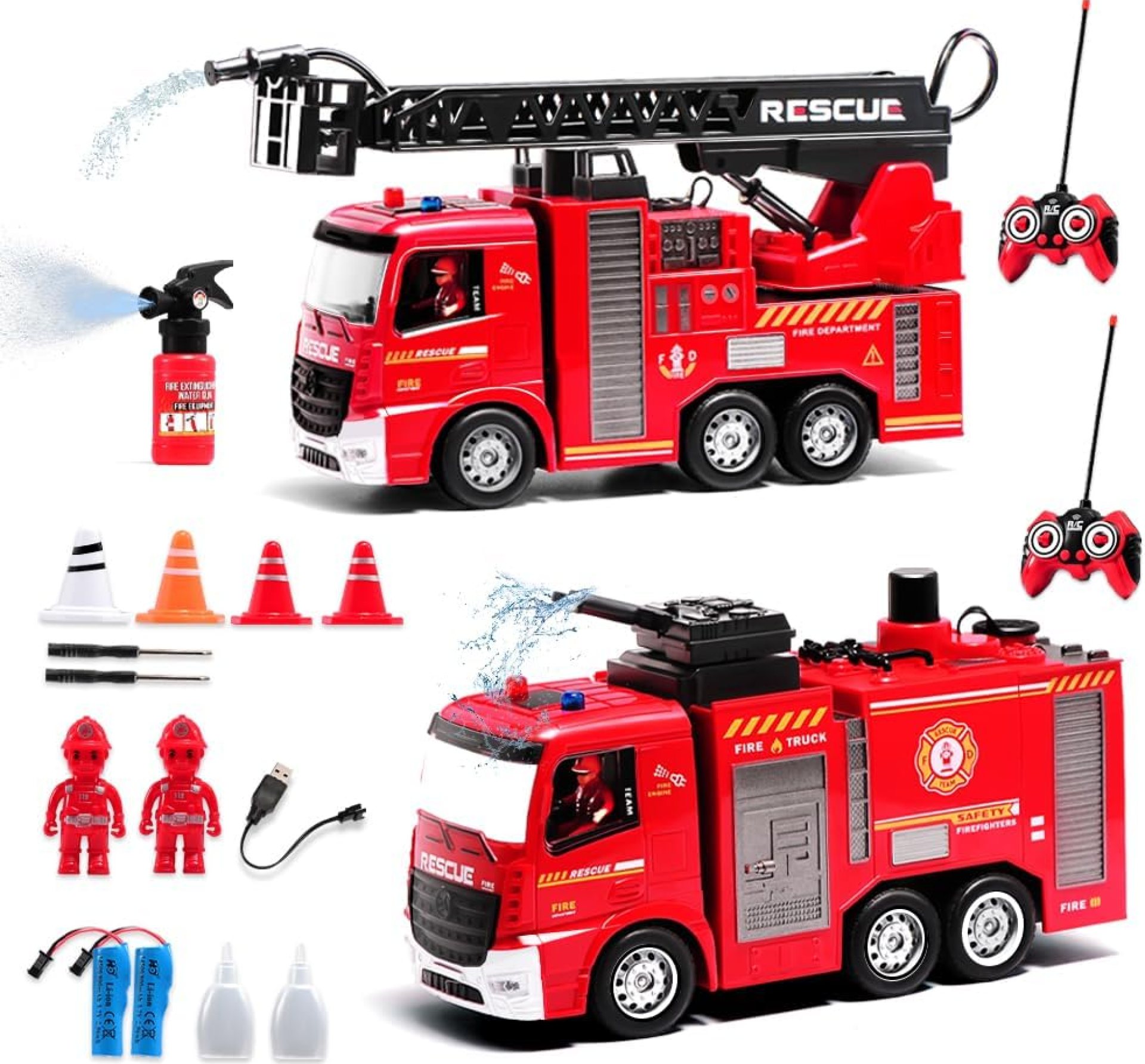 Remote Control Fire Truck Toy Set for Boys, RC Engineering Construction Vehicle with Rescue Ladder Alarm Lights, Hose, Working Water Pump Christmas Birthday Gift for Kids Remote Control Fire Truck Toy Set for Boys, RC Engineering Construction Vehicle with Rescue Ladder Alarm Lights, Hose, Working Water Pump Christmas Birthday Gift for Kids