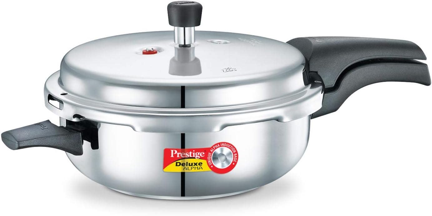 Prestige Deluxe Alpha Induction Base Pressure Pan, Senior, Stainless Steel Prestige Deluxe Alpha Induction Base Pressure Pan, Senior, Stainless Steel