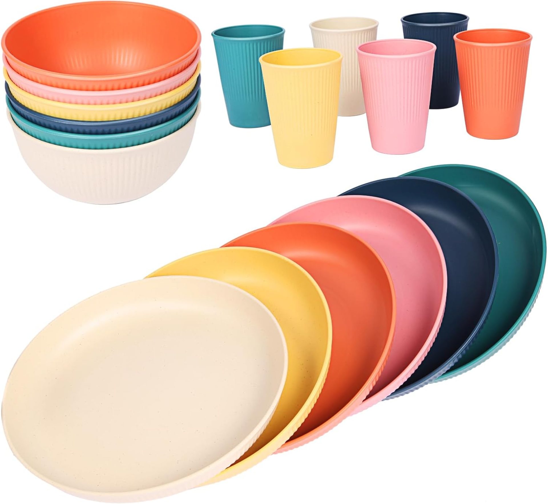 18pcs Wheat Straw Dinnerware Sets, Unbreakable dish Set Reusable Plates, Bowls, and Cups Set dishes Dishwasher Microwave Safe for Kitchen Outdoor Travel Camping (Macron Color) 18pcs Wheat Straw Dinnerware Sets, Unbreakable dish Set Reusable Plates, Bowls, and Cups Set dishes Dishwasher Microwave Safe for Kitchen Outdoor Travel Camping (Macron Color)