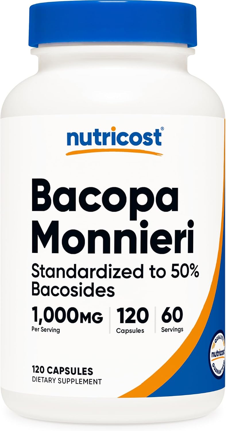 Nutricost Bacopa Monnieri 1,000mg, 120 Capsules (60 Servings) – Non-GMO, Gluten Free, and Vegetarian Friendly Nutricost Bacopa Monnieri 1,000mg, 120 Capsules (60 Servings) – Non-GMO, Gluten Free, and Vegetarian Friendly
