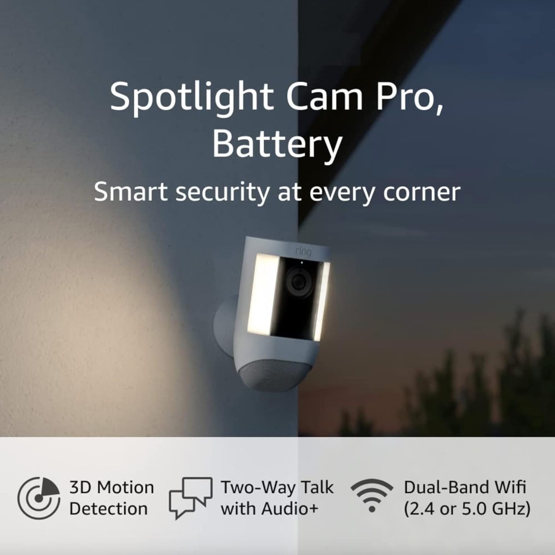 Ring Spotlight Cam Pro, Battery | 3D Motion Detection, Two-Way Talk with Audio+, and Dual-Band Wifi (2022 release) – White Ring Spotlight Cam Pro, Battery | 3D Motion Detection, Two-Way Talk with Audio+, and Dual-Band Wifi (2022 release) – White