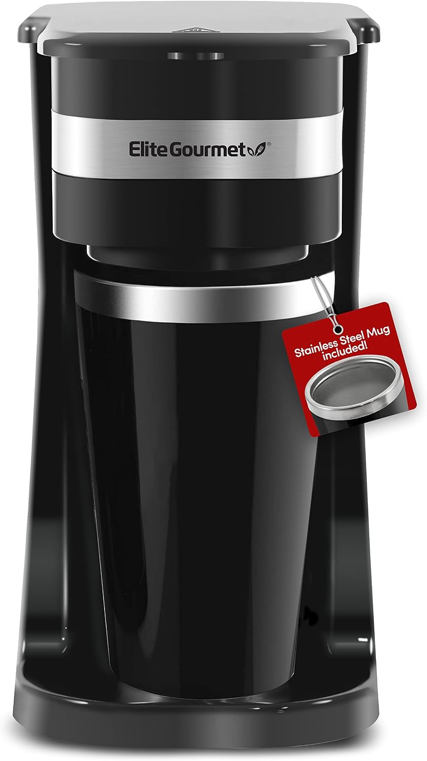 Elite Gourmet EHC114 Personal Single-Serve Compact Coffee Maker Brewer Includes 14Oz. Thermal Travel Mug with Stainless Steel Interior, Compatible with Coffee Grounds, Reusable Filter, Black Elite Gourmet EHC114 Personal Single-Serve Compact Coffee Maker Brewer Includes 14Oz. Thermal Travel Mug with Stainless Steel Interior, Compatible with Coffee Grounds, Reusable Filter, Black